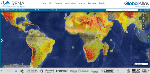 Irena - mapa de concentración energía solar