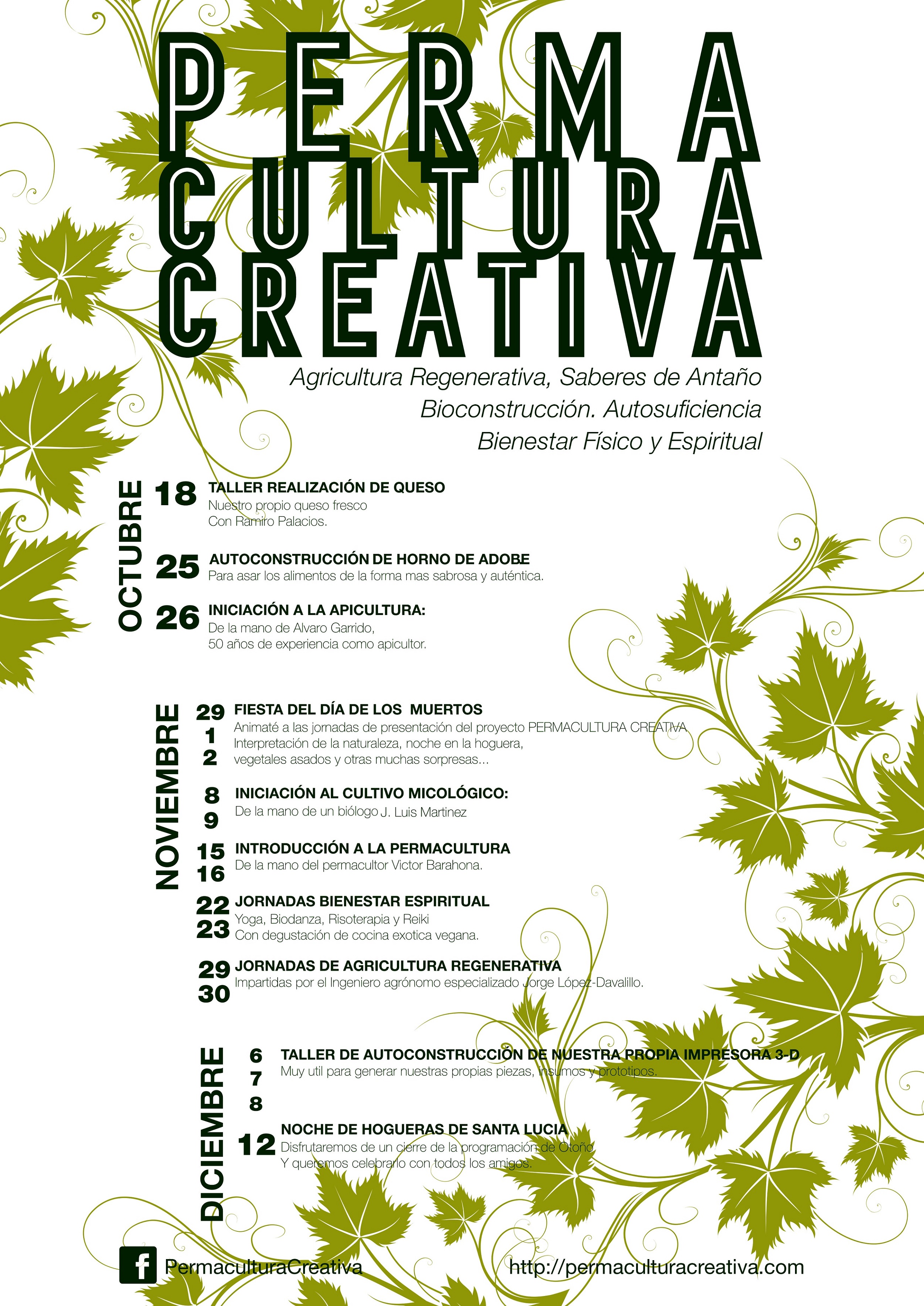 Cartel informativo con los eventos Otoño 2014 Permacultura Creativa